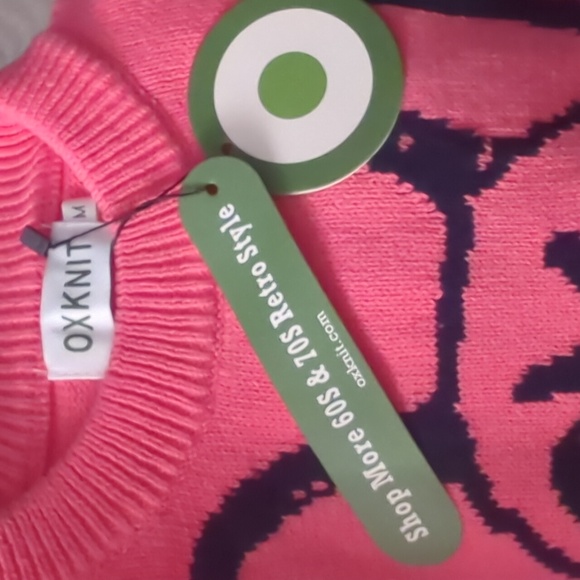 Hot Pink Women's French Bulldog Sweater with Dog w Glasses Print NWT Medium - Picture 5 of 5